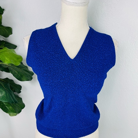 Klaxons Blue Midi Textured Sparkle Sweater Vest - Picture 2 of 4